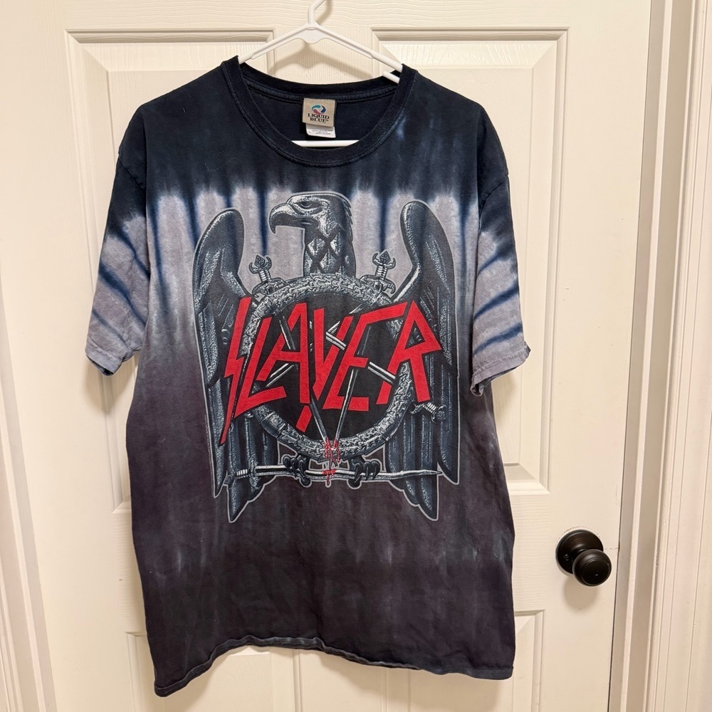 Slayer Eagle Tie Dye Shirt Size L Rock Band Tour T Shirt Liquid Blue VTG